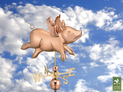 Cottage Flying Pig Copper Weathervane - H63 x W54 x L28 cm