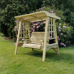 Cottage Swing - Sits 3, Wooden Garden Swinging Seat Hammock - L125 x W230 x H185 cm - Minimal Assembly Required