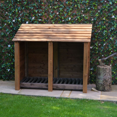 Cottesmore 4ft Log Store - L80 x W150 x H128 cm - Rustic Brown