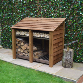 Cottesmore 4ft Log Store with Kindling Shelf - L80 x W150 x H128 cm - Rustic Brown
