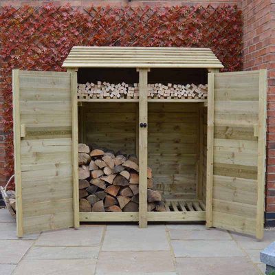 Cottesmore 6ft Log Store with Doors and Kindling Shelf - L80 x W150 x ...