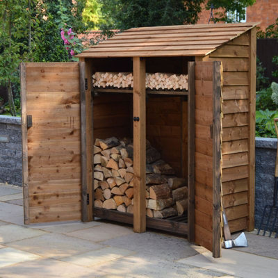 Cottesmore 6ft Log Store with Doors and Kindling Shelf - L80 x W150 x H181 cm - Rustic Brown