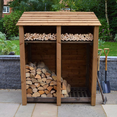 Cottesmore 6ft Log Store with Kindling Shelf - L80 x W150 x H181 cm - Rustic Brown - 3