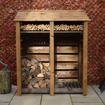 Cottesmore 6ft Log Store with Kindling Shelf - L80 x W150 x H181 cm - Rustic Brown - 4