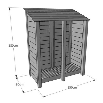 Cottesmore 6ft Log Store with Kindling Shelf - L80 x W150 x H181 cm - Rustic Brown - 5