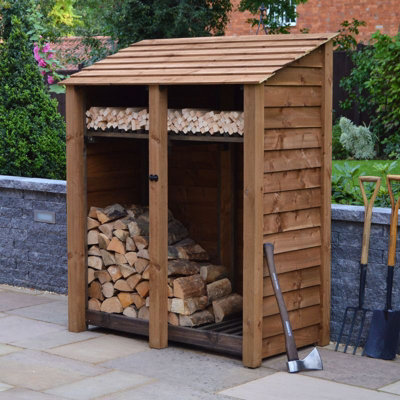 Cottesmore 6ft Log Store with Kindling Shelf - L80 x W150 x H181 cm - Rustic Brown - 6