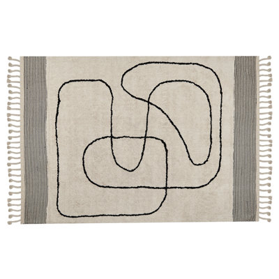 Cotton Area Rug 140 x 200 cm Beige and Black DOKUZ