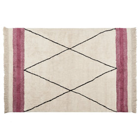 Cotton Area Rug 140 x 200 cm Beige and Pink AFSAR