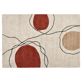 Cotton Area Rug 140 x 200 cm Beige and Red BOLAT