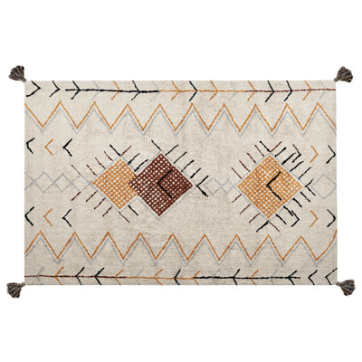 Cotton Area Rug 140 x 200 cm Beige BOLAY | DIY at B&Q