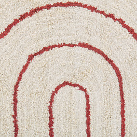 Cotton Area Rug 140 x 200 cm Beige with Red TIRUPATI
