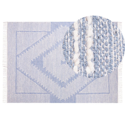 Cotton Area Rug 140 x 200 cm Blue and White ANSAR