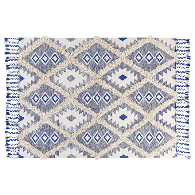 Cotton Area Rug 140 x 200 cm Light Beige and Blue MANAVGAT