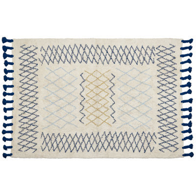 Cotton Area Rug 160 x 230 cm Beige and Blue ERZINCAN