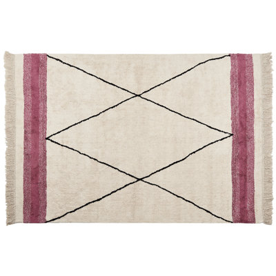 Cotton Area Rug 160 x 230 cm Beige and Pink AFSAR