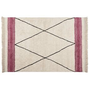 Cotton Area Rug 160 x 230 cm Beige and Pink AFSAR