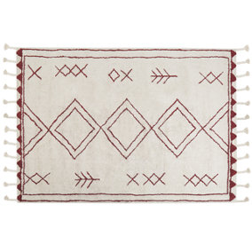 Cotton Area Rug 160 x 230 cm White and Red KENITRA