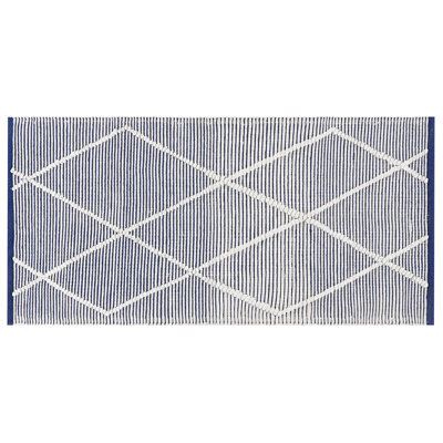 Cotton Area Rug 80 x 150 cm White and Blue SYNOPA