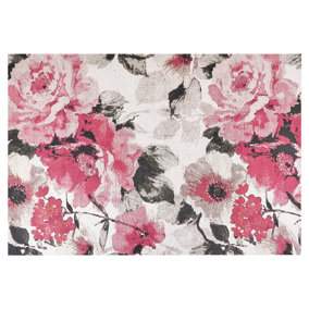 Cotton Area Rug Floral Motif 140 x 200 cm Pink EJAZ