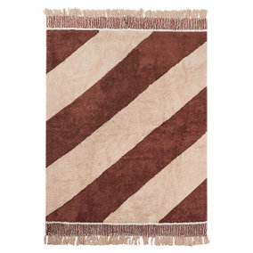Cotton Area Rug Striped 140 x 200 cm Brown and Beige XULUF