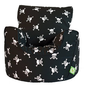 Cotton Black Pirate Skull and Cross Bones Bean Bag Arm Chair Toddler Size