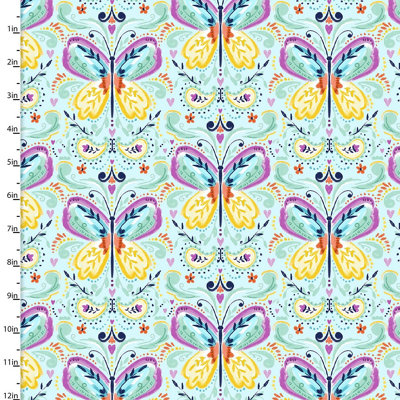 Cotton Craft Fabric 110cm wide x 1m Summer Song Collection-Blue Butterflies