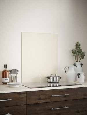 Cotton Cream Glass Kitchen Self Adhesive Splashback 600mm x 750mm
