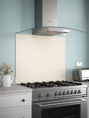 Cotton Cream Glass Kitchen Self Adhesive Splashback 900mm x 750mm | DIY ...