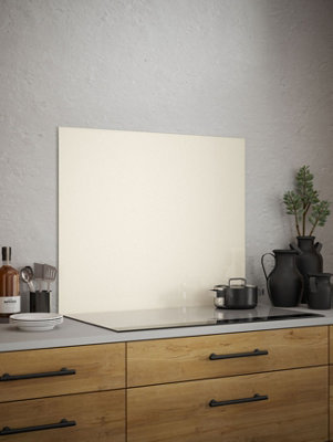 Cotton Cream Glass Kitchen Self Adhesive Splashback 900mm x 750mm