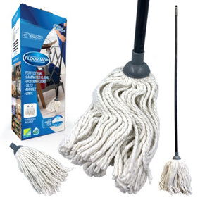 Cotton Floor Mop and Metal Handle - Includes 2 Mop Heads