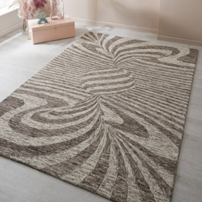 Cotton Handmade Luxurious Modern Wool Brown Geometric Optical 3D Rug for Living Room and Bedroom-160cm X 230cm