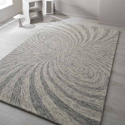 Cotton Handmade Luxurious Modern Wool Grey Geometric Optical 3D Rug for ...