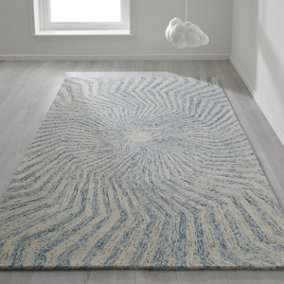 Cotton Handmade Luxurious Modern Wool Optical 3D Blue Geometric Rug for Living Room & Bedroom-120cm X 170cm