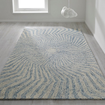 Cotton Handmade Luxurious Modern Wool Optical 3D Blue Geometric Rug for ...