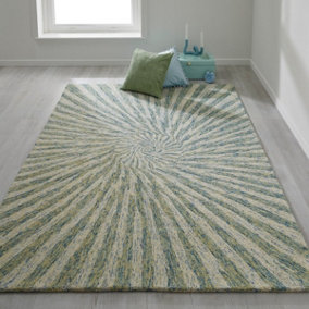 Cotton Handmade Luxurious Modern Wool Optical 3D Green Geometric Rug for Living Room & Bedroom-120cm X 170cm