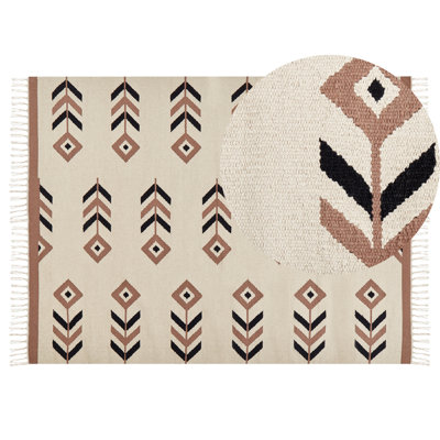 Cotton Kilim Area Rug 140 x 200 cm Beige and Black NIAVAN