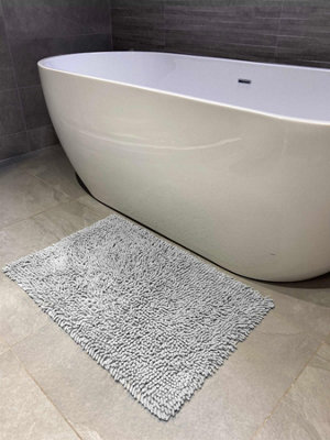 Cotton Loop Shaggy Bath Mat Silver 50x80cm