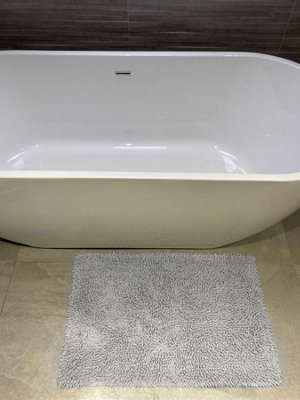 Cotton Loop Shaggy Bath Mat Silver 50x80cm