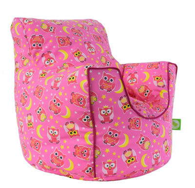 Cotton Pink Owl Bean Bag Arm Chair Toddler Size