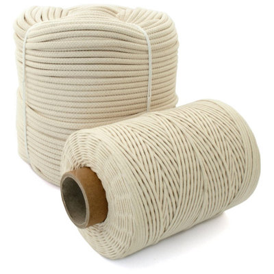 Cotton Rope, Natural Woven Cotton Thread - 5 m / 16 ft of 4 mm Thick Soft for DIY Crafts, Decking Rope, Gardening, Bundling