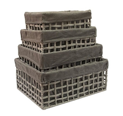 Cotton Rope Storage Basket Set Of 2 XLarge,Grey