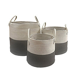 Cotton Rope Woven Storage Basket Collapsible Laundry Basket Nursery Organiser Dark Grey,Full Set S+M+L