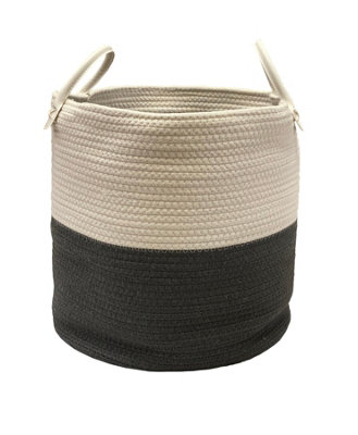 Cotton Rope Woven Storage Basket Collapsible Laundry Basket Nursery Organiser Dark Grey Large 38x38x42 cm