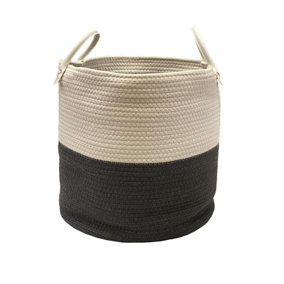 Cotton Rope Woven Storage Basket Collapsible Laundry Basket Nursery Organiser Dark Grey Medium 35x35x37 cm