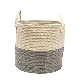 Cotton Rope Woven Storage Basket Collapsible Laundry Basket Nursery Organiser Light Grey Medium 35x35x37 cm