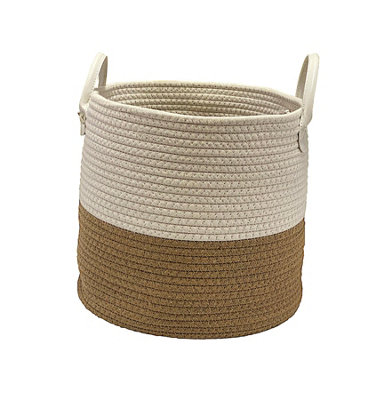 Cotton Rope Woven Storage Basket Collapsible Laundry Basket Nursery Organiser  White Natural Large 38x38x42 cm