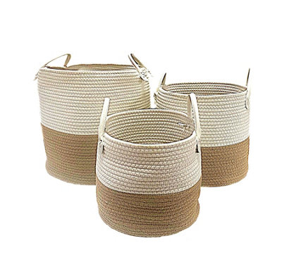Cotton Rope Woven Storage Basket Collapsible Laundry Basket Nursery Organiser  White Natural Large 38x38x42 cm