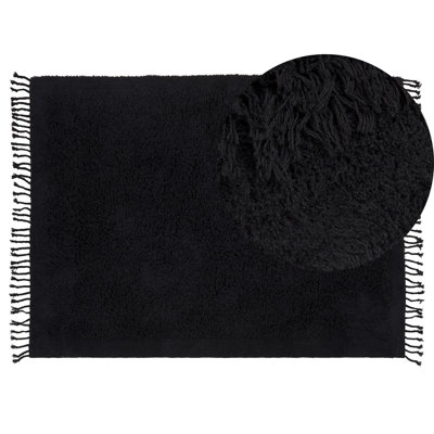 Cotton Shaggy Area Rug 140 x 200 cm Black BITLIS