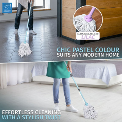 Cotton String Mop Duck Egg Blue with Long Handle Ultra Absorbent Floor ...