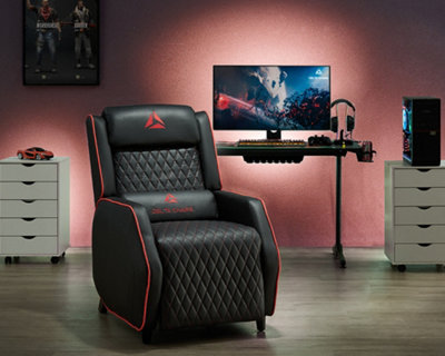 Cougar Gaming Recliner Armchair with Footrest , Black Faux Leather With Red Trim